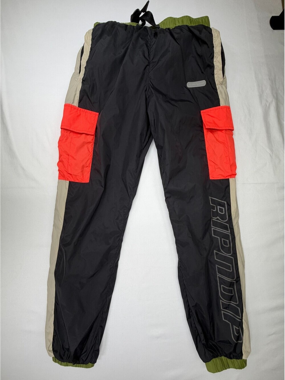 RIPNDIP Cargo Track Pants Black Nylon Reflective Logo Men's Size S Multicolor